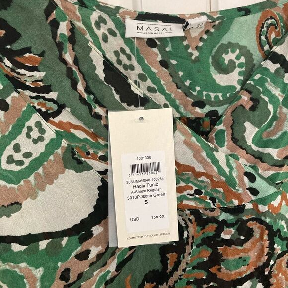 ❤️ NEW Masai Copenhagen Hadia Tunic Stone Green Viscose Lightweight Artsy Top - Picture 4 of 8
